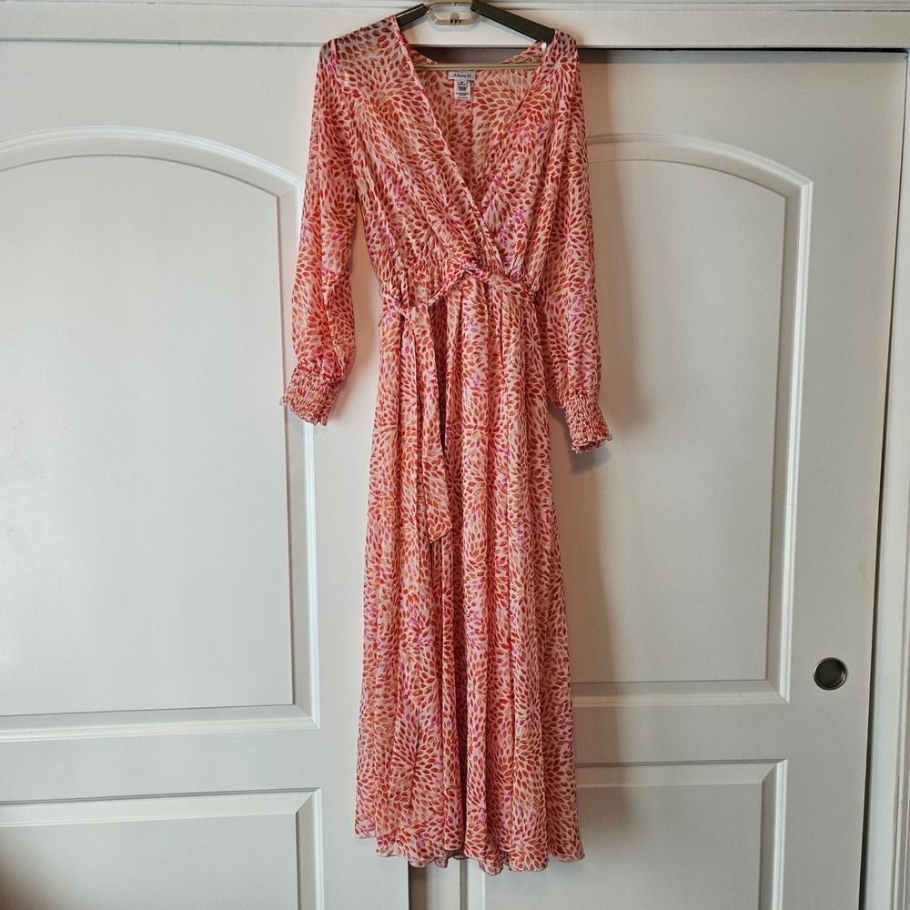 Alexa B Maxi Wrap Dress Size 8  Pink Leaf Spring Wedding Guest Summer Spring